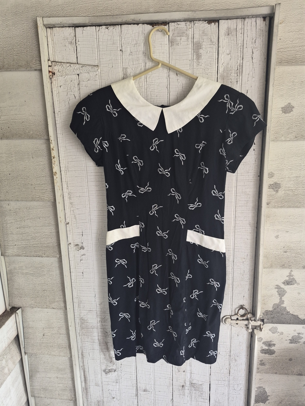 My Michelle Black Dress with White Collar and Pocket Trim